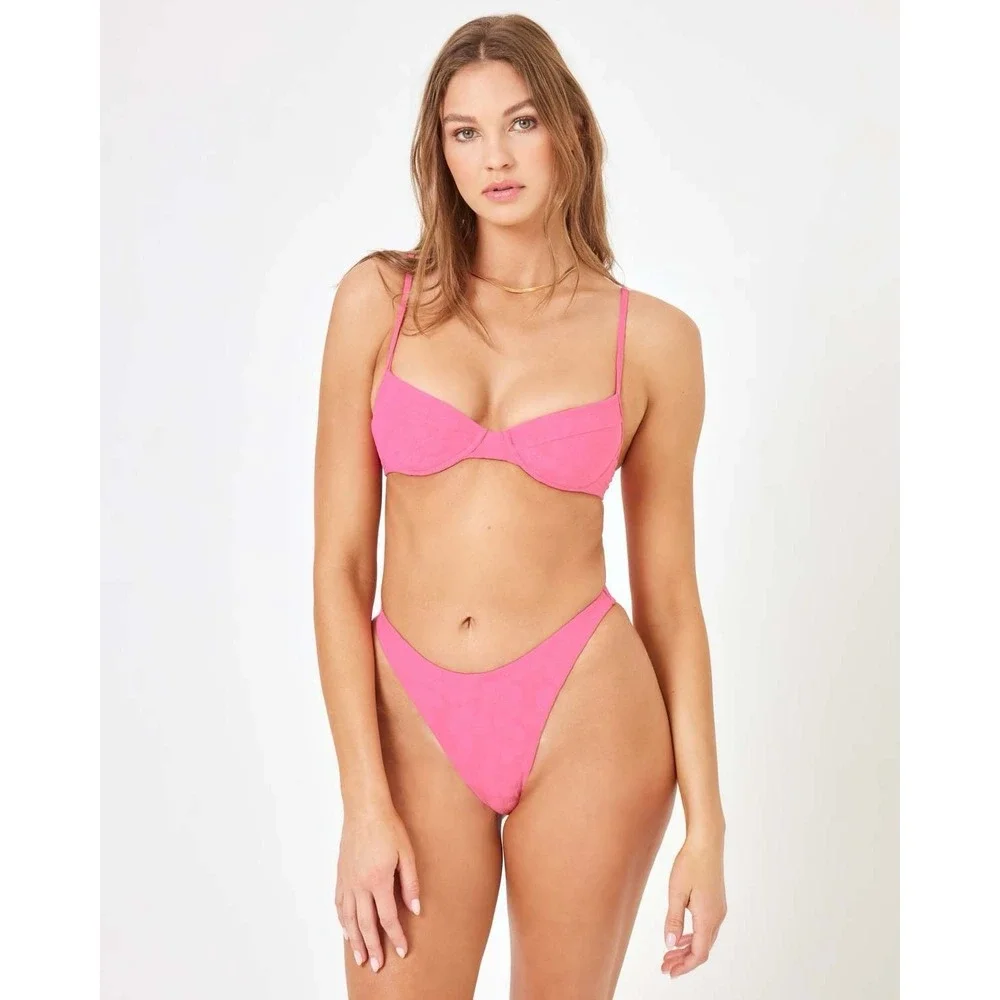 L*Space Missy Bikini Top Cosmic Pink Floral Jacquard Underwire HBMIT24 Medium